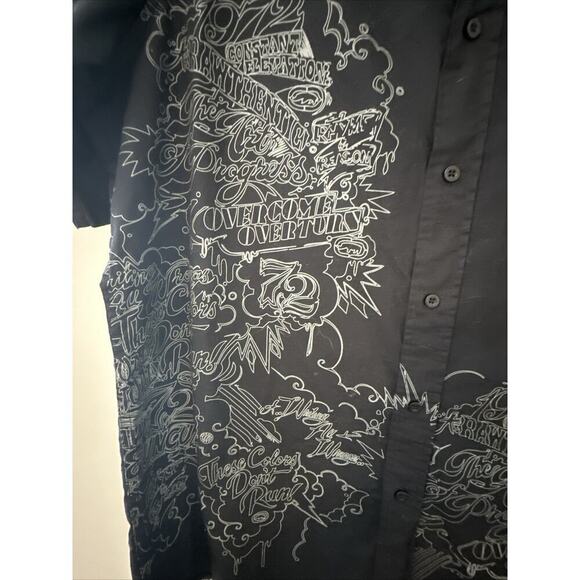 Eckō Unltd. Black Button Down Men’s Short Sleeve Graphic Shirt Size L - Picture 9 of 10
